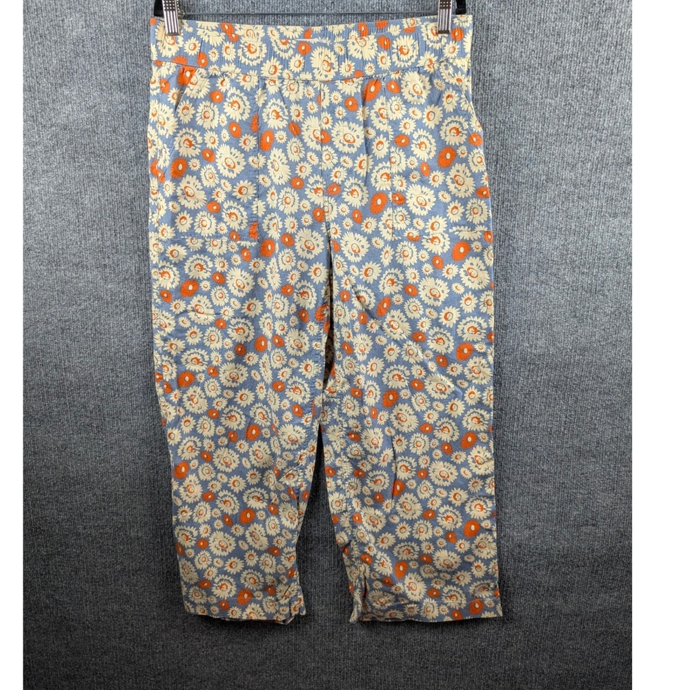 Toad&Co Taj Wide Leg Pants Large Hemp Blue Orange Floral Sun Print Boho Eco
